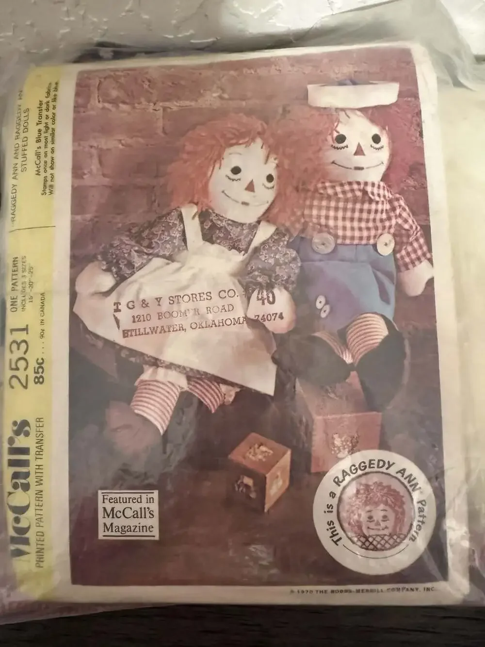 Vintage 1970 McCall’s 2531 Raggedy Ann & Andy Doll Sewing Kit PARTIALLY STARTED
